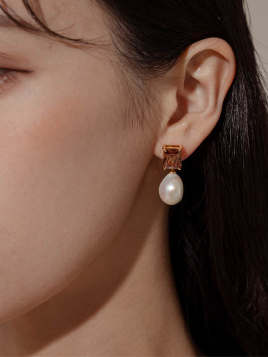 CHRISTAL Modular Pearl Earrings - Coffee