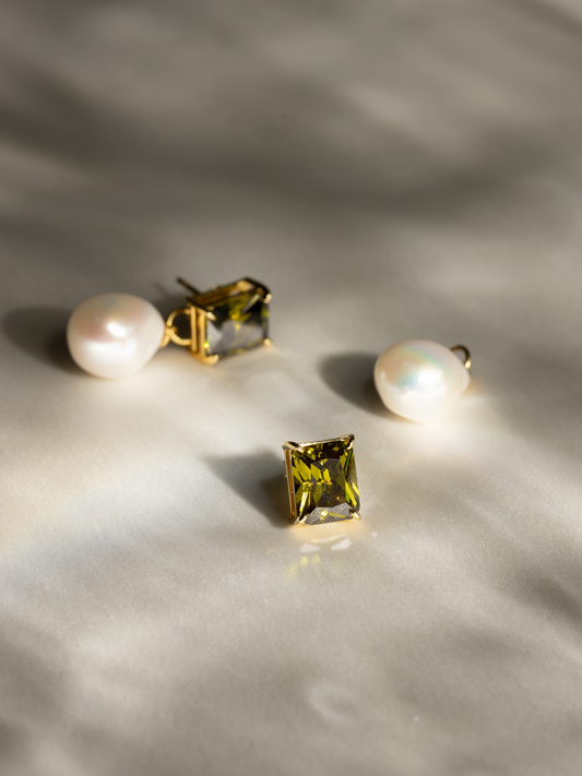 CHRISTAL Modular Pearl Earrings - Olive