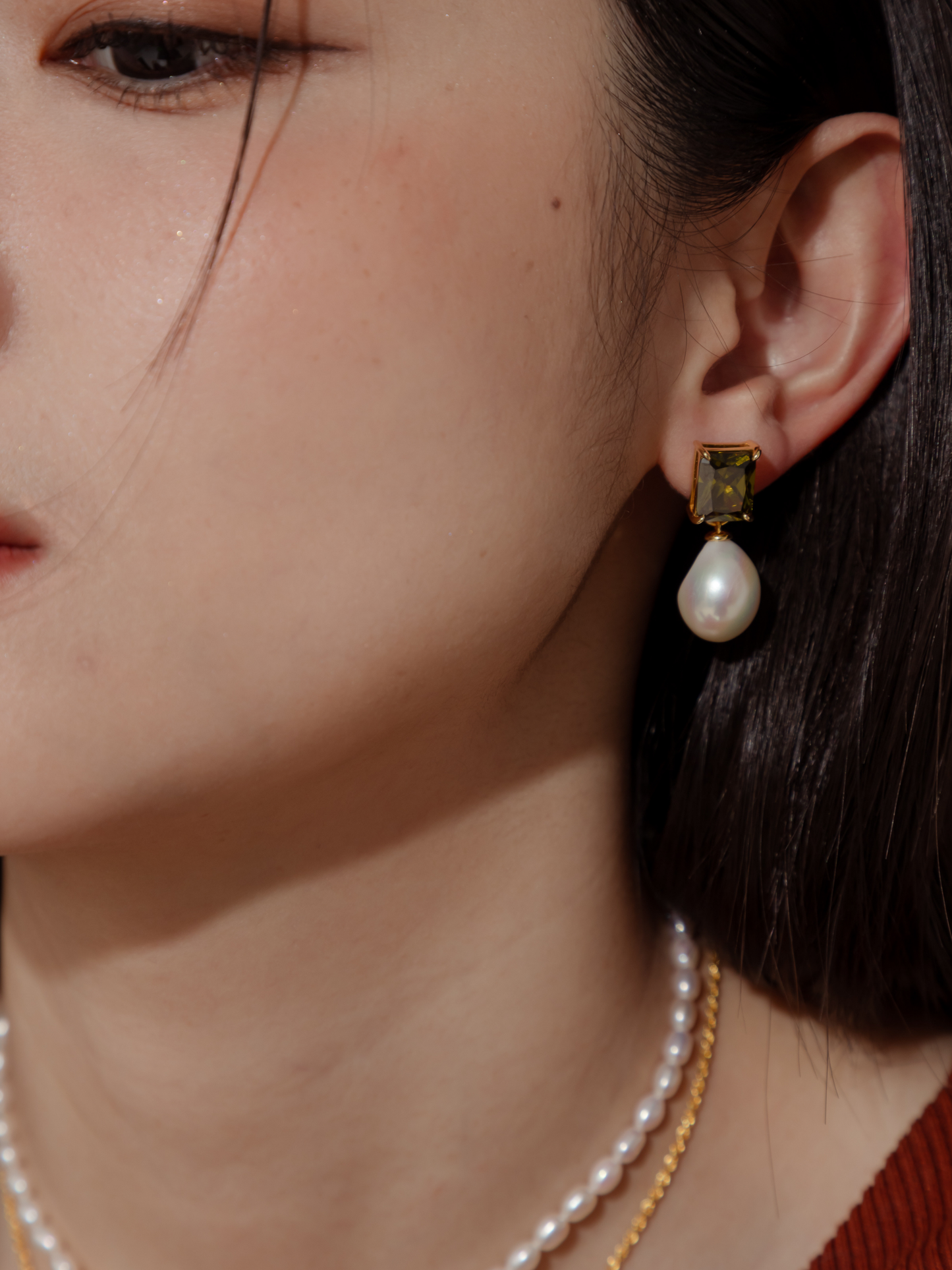 CHRISTAL MODULAR EARRINGS (OLIVE)